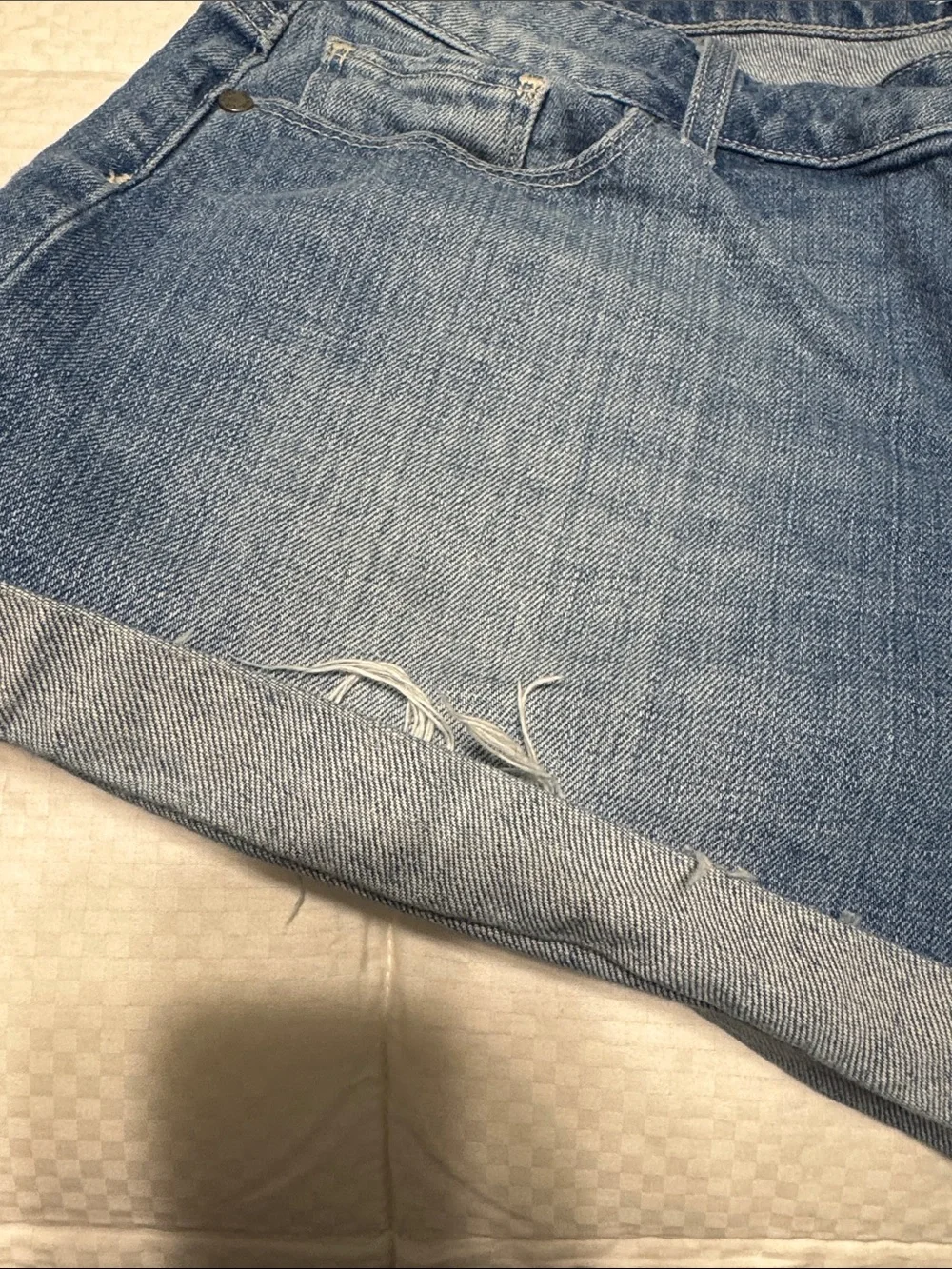 PAIGE Blue Rolled-Hem Denim Shorts